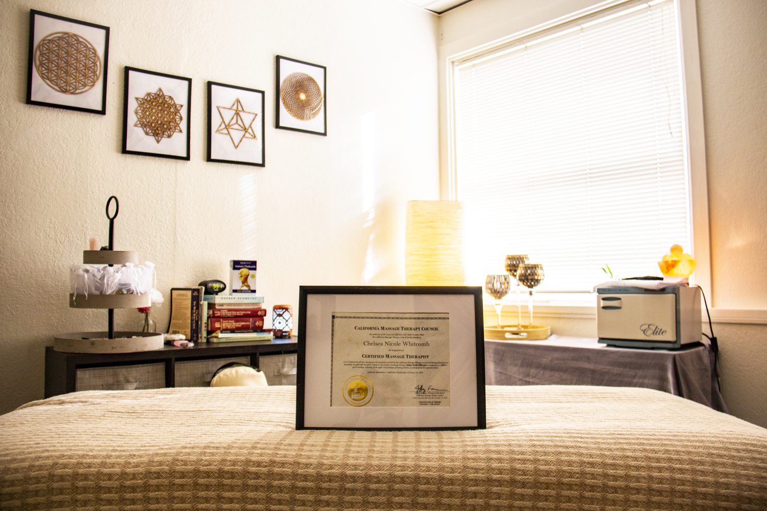 Warm treatment-room ambiance at Chelsea's Healing Boutique