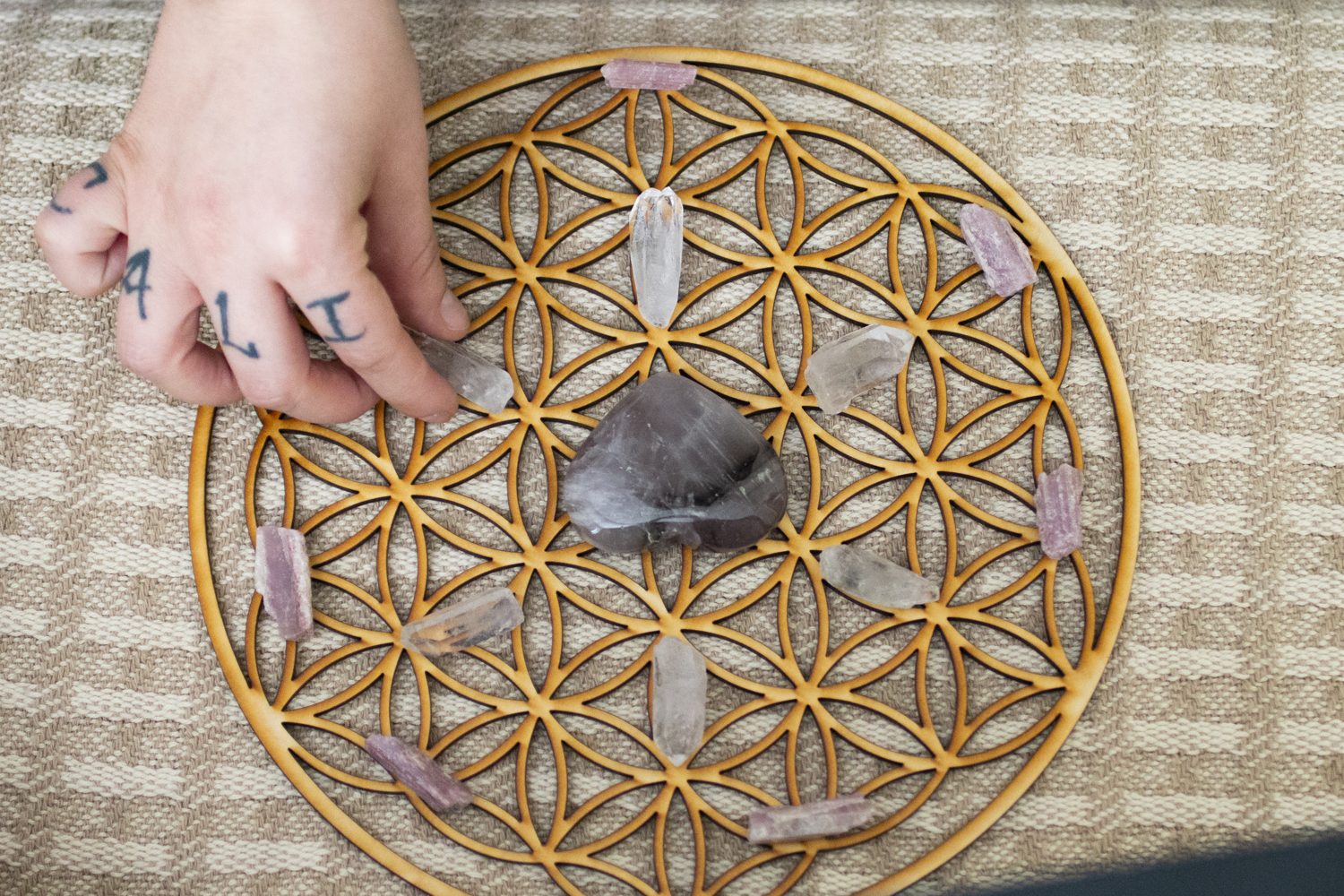 A crystal grid used in the Five Senses treatment